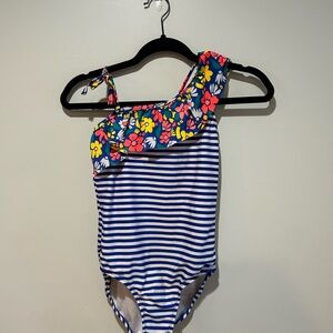 Cat & Jack Blue Striped Floral Kids Swim One Piece